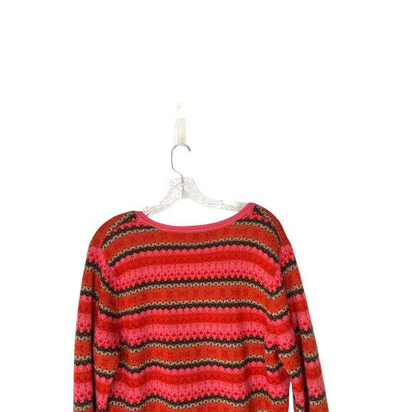 Talbots Petites Sweater Orange Pink Merino Wool Knit V-Neck Nordic Large - Picture 7 of 12